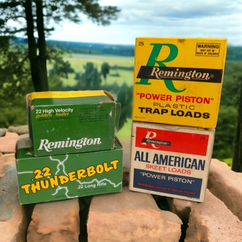 Lot of 4 Vintage Hunting Shot Gun Shell and 22 Cardboard Boxes Remington Skeet
